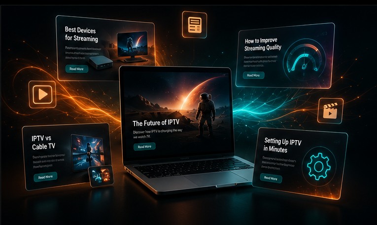 Preview cards for IPeeTV blog articles on streaming and setup